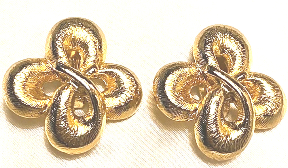 Vintage Gold-Tone Clip-On Earrings | Bold Textured Twisted Design Made In USA
